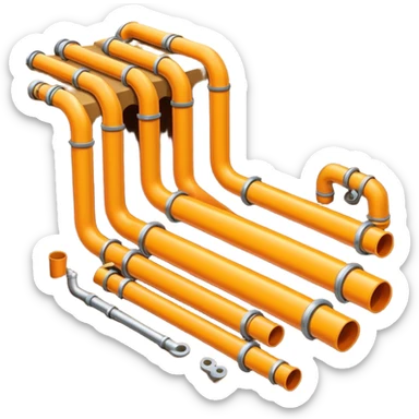 Emoji-style illustration of pipe installation in a trench, flat vector look, bold outlines, minimal details, no background sticker