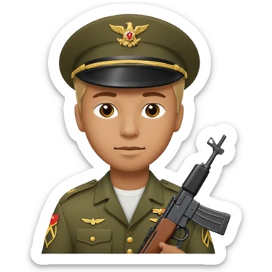 a guy holding ak-47 wearing military uniform sticker