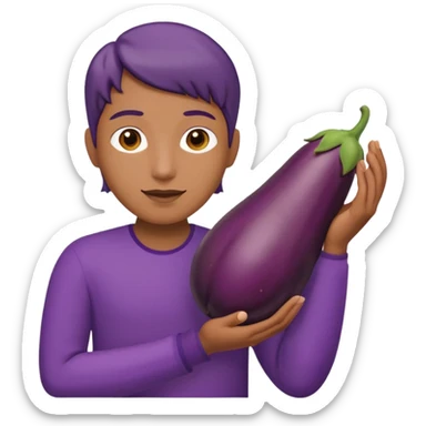holding brinjal sticker
