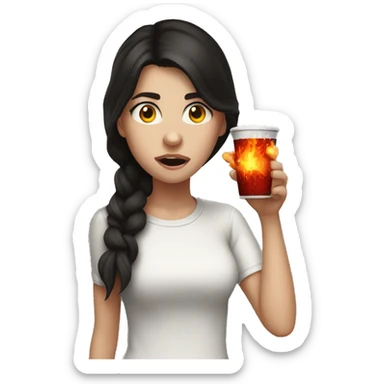 White Girl with dark hair chugging fireball  sticker