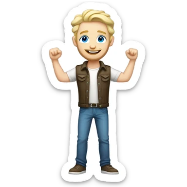 full body raised arms light curl blonde 30yo man blue eyed pale skin sticker