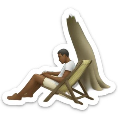 a man sitting in beach under the tree sticker