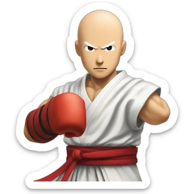 saitama serious punch with a katana on his right hand sticker