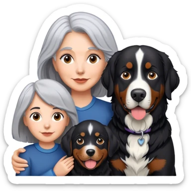 Gray hair Woman with black lab and Bernese mountain dog sticker