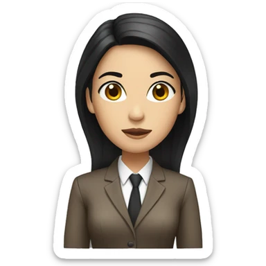 Female defense attorney with long black hair with brown suit sticker