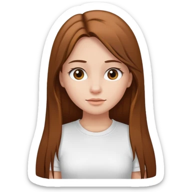 Girl with long brown straight hair, in white top t shirt  sticker