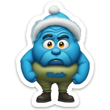 Fat blue grinch with a sore knee sticker