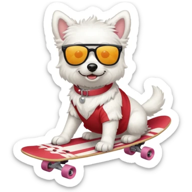 Dog White fluffy skate board sunglasses sticker