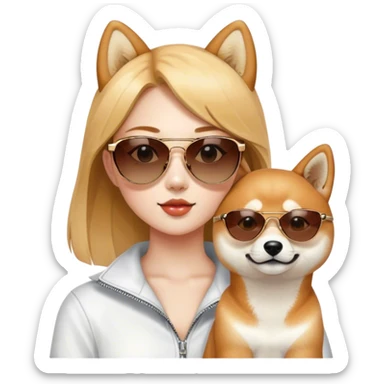 girl with shiba inu sunglasses sticker