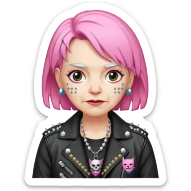 pink haired metalhead grandma sticker