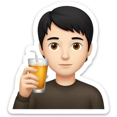 Guy with black hair brown eyes drinking  sticker