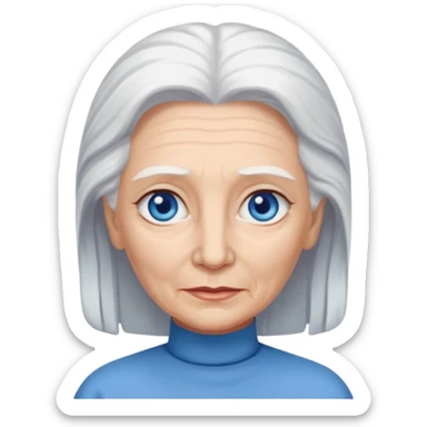 abuela con ojos azules, pelo blanco, tez blanca, con el pelo tomado, mas largo,  sticker