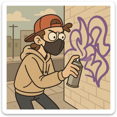 a graffiti artist spray painting a wall, urban style sticker