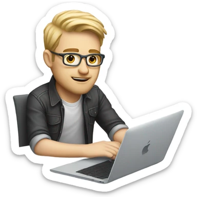 white-skinned male product designer sitting with macbook sticker