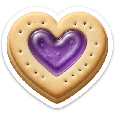 Realistic shortbread cookie in the shape of a heart with Pale Purple color jelly middle filling and sprinkled powder sugar on top. sticker