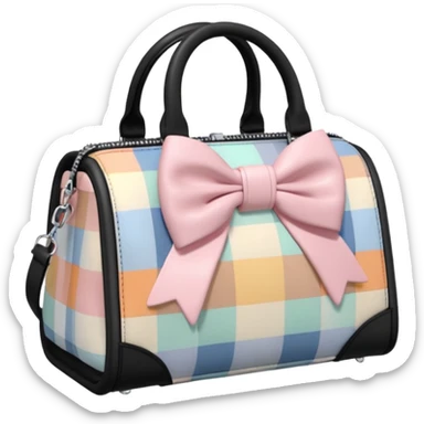 Ultra realistic Alexander Wang bag, in cottagecore aesthetic style including a detailed plaid pastel colores bow embellishments, 8k hd quailty  sticker