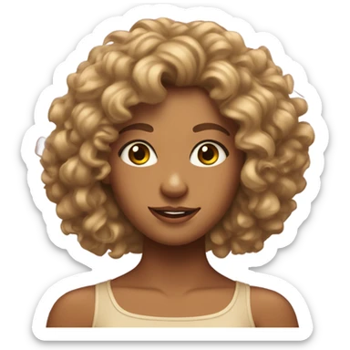 Emoji tanned girl with curly hair in her twenties quite realistic with almond eyes sticker