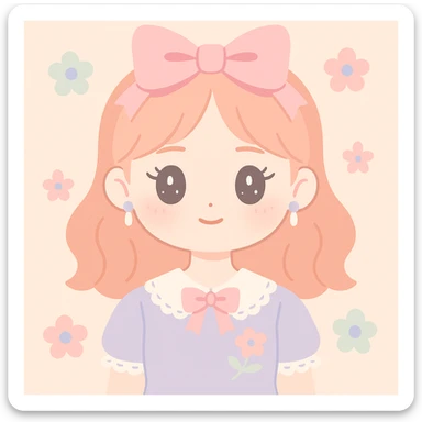 a girl in coquette style with soft pastel colors, feminine bows, lace, delicate makeup, gentle expression, romantic vintage-inspired fashion, subtle floral accents sticker
