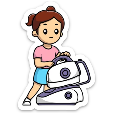 girl lifting a clothes iron sticker
