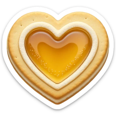 Realistic shortbread cookie in the shape of a heart with pale yellow jelly middle filling and sprinkled powder sugar on top. sticker