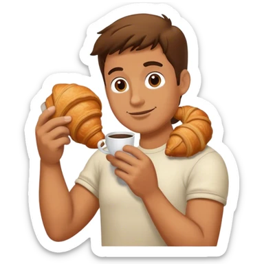 homme qui mange un croissant et qui a un café dans l'autre main sticker