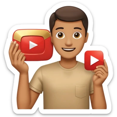 a happy holding youtube golden play button sticker