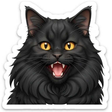 cinematic-yawning black-maine-coon-cat-portrait-emoji,-head-tilted-playfully-and-inquisitively,-sleek--black-fur,-simplified-yet-adorable-features,-highly-detailed,-glowing-with-a-warm,-friendly-glow  sticker