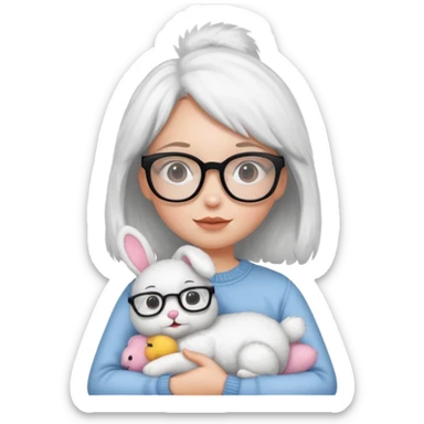 Girl with glasses → holding a toy rabbit sticker