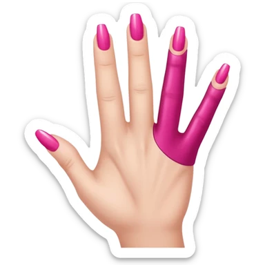  pink  close-up of a human hand with exactly five fingers, beautifully manicured nails, glossy pink nail polish, elegant nail shape, soft lighting, realistic style, isolated on transparent background" sticker