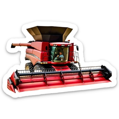 Case IH Axial-Flow 8250 (2022) – Cinematic-realistic Case IH Axial-Flow 8250 harvester, its deep red body towering over endless wheat fields. The massive cutting header slices through golden crops, sending a steady stream of grain into the bin as dust and chaff swirl in the afternoon sun. sticker