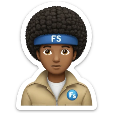 young black male with afro hair, wearing a cap with 'FS' logo sticker