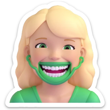 girl smiling with green braces on teeth sticker
