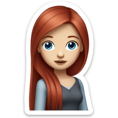 wine red hair girl, long straight hair, white skin, blue eyes, girl sticker