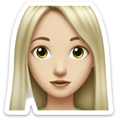 pale girl with long brown hair with bangs with green eyes sticker