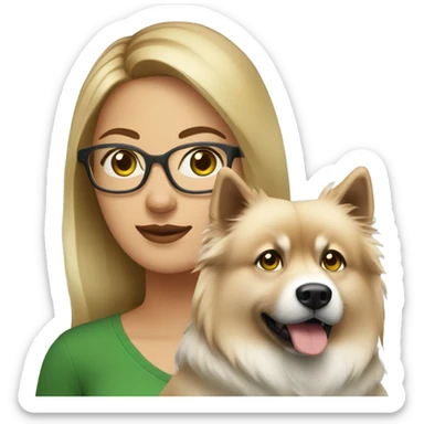Brown light hair woman aux Green eyes with glasses Green eyes and White eurasier dog  sticker