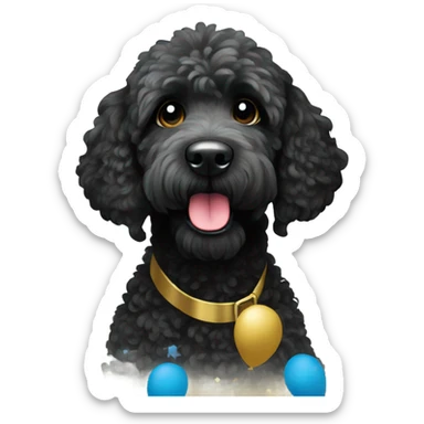 Black golden doodle New Year’s Eve party sticker