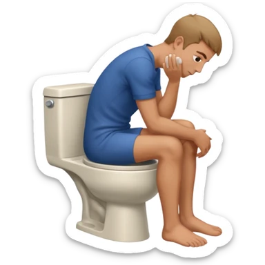 Man siting in a toilet bowl head down hands on the knee the side side view sticker