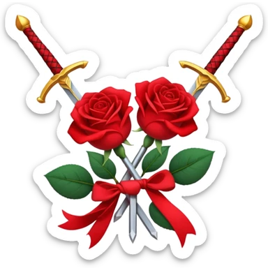 Crossed weapons with a rose sticker