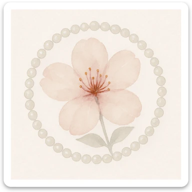 pastel sakura flower with a pearl border, watercolor art style sticker