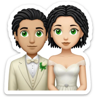 Couple lightskinned man with short dreads green eyes and light skinned woman with black hair brown eyes getting married sticker