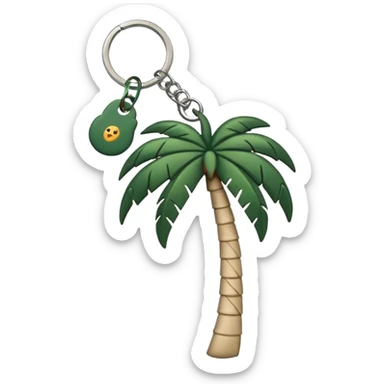 light beige keychain with a dark green palm tree charm on the ring, emoji style sticker