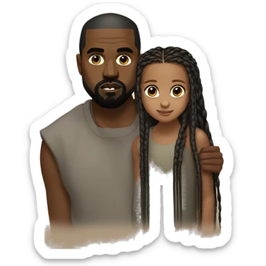 Kanye West, with his daughter Northwest with long braids  sticker