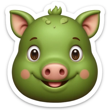 Green pig with big poop sticker