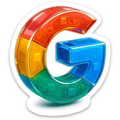 Make this Google icon glossy and vibrant with a shiny finish that enhances the original Google colors, maintaining the 3D look and transparent background. sticker