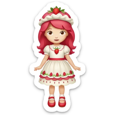 pretty and cute realistic strawberry shortcake full body with red shoes standing sticker