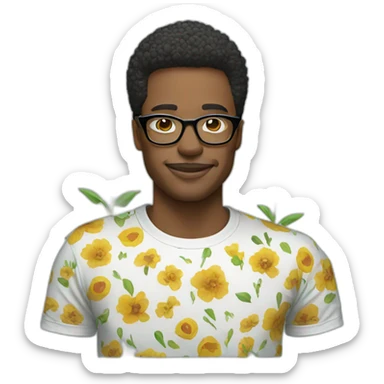 male designer wearing glasses and flowers print t-shirt sticker