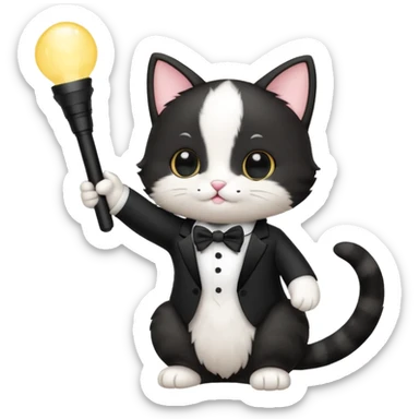 chibi cute tuxedo cat waving holding a light stick sticker