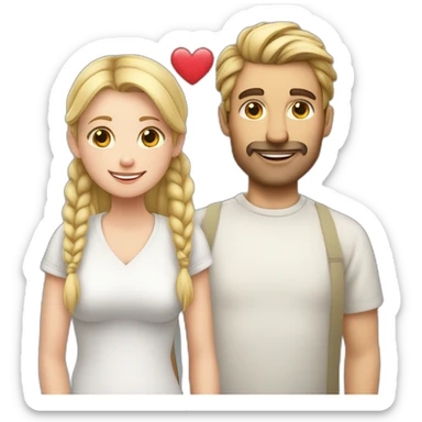 White Man loves white woman with pigtails, heart between them sticker