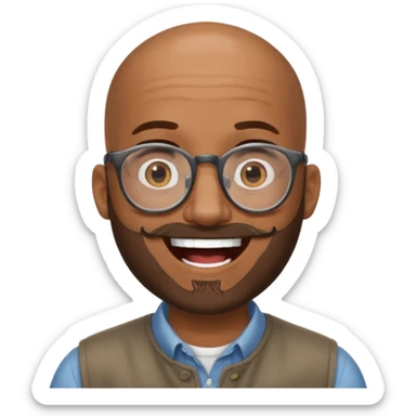 bald headed brown man salt and pepper beard glasses laughing sticker