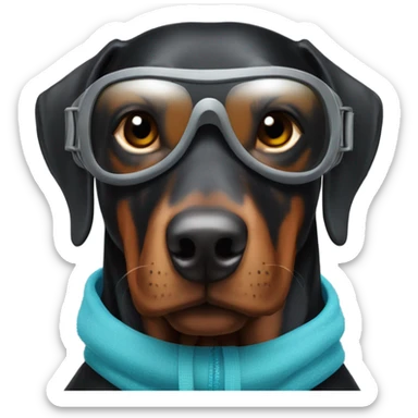 Black Doberman wearing ski-goggles sticker